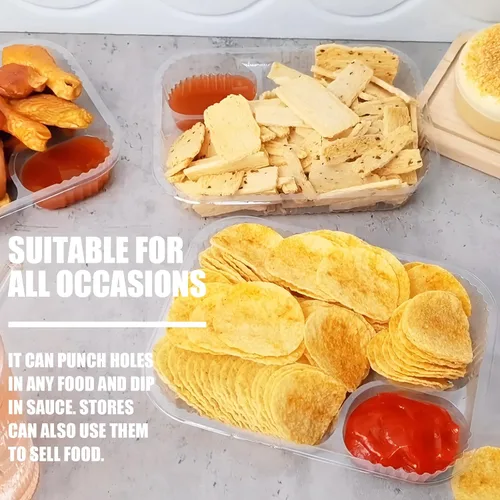 Miniatura 6 de 25 bandejas desechables para nachos, recipientes de plástico de 12 onzas con soporte para chips y salsa, 6 x 5 pulgadas, 2 compartimentos, bandejas
