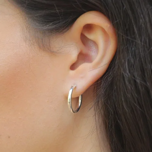 Miniatura 2 de Sterling Silver Round Snuggable Huggie Hoop Earrings