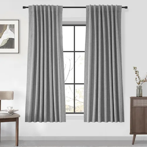 Miniatura 30 de UHITECH Cortinas cortas de lino de 24 pulgadas de largo para ventanas pequeñas de granja, cortinas opacas modernas para sala de estar, pestañas