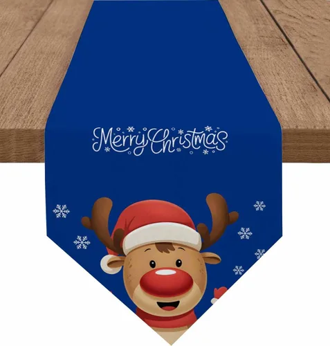 Camino de mesa azul con alce navideño – 120 pulgadas de largo, copo de nieve de invierno, decoración de mesa de comedor para cocina, granja, Alce