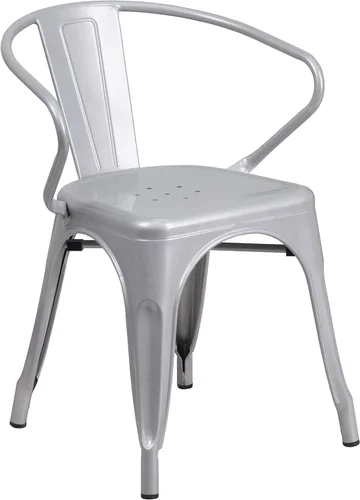 Miniatura 18 de Flash Furniture silla de metal con apoyabrazos, Metal, Negro