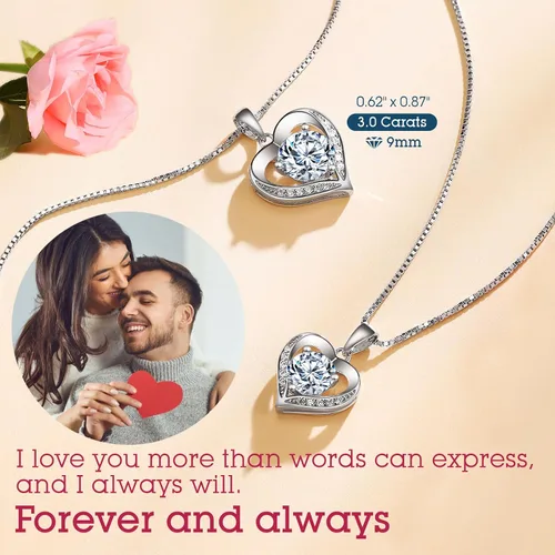 Miniatura 5 de Collar con dije de corazón grabado con la frase "I love you", de moissanita de 1 a 3 quilates regalo de joyería como aniversario de eternidad