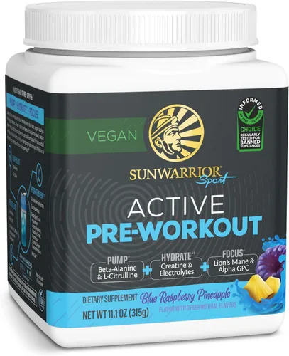 Sunwarrior Bebida energética en polvo para antes del entrenamiento, suplemento vegano a base de plantas, hidrata, concentración, resistencia y