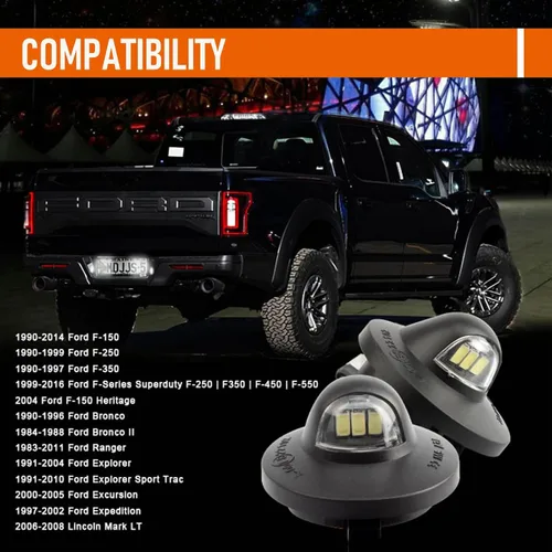 Miniatura 5 de Conjunto de 2 luces LED para matrícula compatibles con F150 F250 F350 F450 F550, parachoques trasero de repuesto blanco brillante, montaje de luces