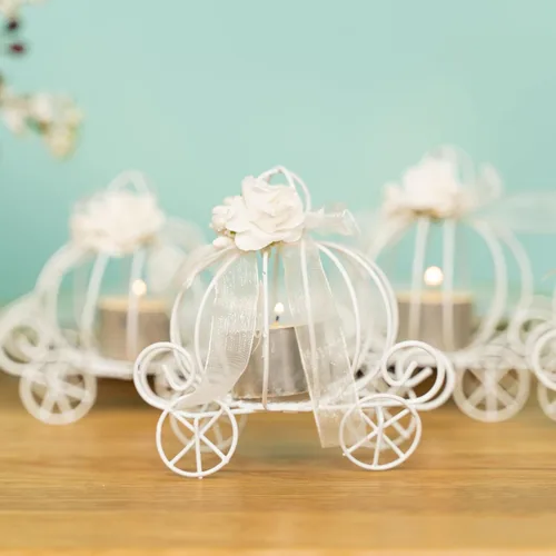 Miniatura 5 de Simply Elegant Soporte para caramelos blanco – 72 piezas de carrito de dulces, mini carro de calabaza de metal, decoración de fiesta, caja de dulces