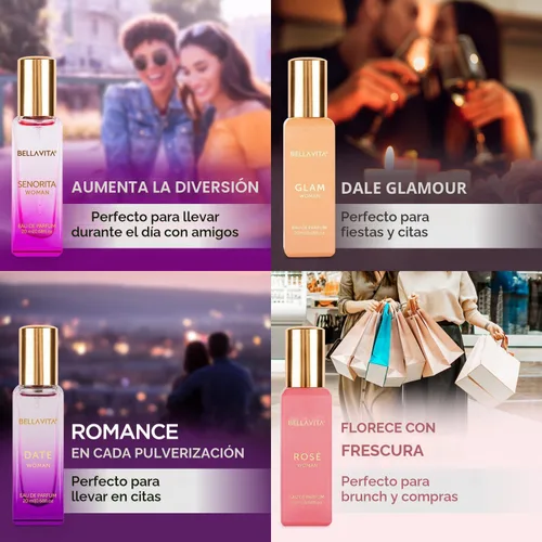 Miniatura 5 de Bellavita - Set de regalo de perfume de lujo para mujer con rosa, senorita, fecha y glamour, 2.7 fl oz, perfume para mujer, pimienta rosa, yuzu
