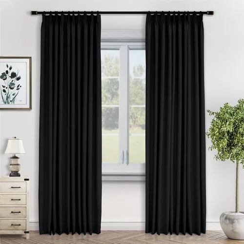 Macochico Cortinas plisadas opacas negras con aislamiento térmico para cine en casa, sala de estar, oficina o área de negocios (negro, 72 pulgadas