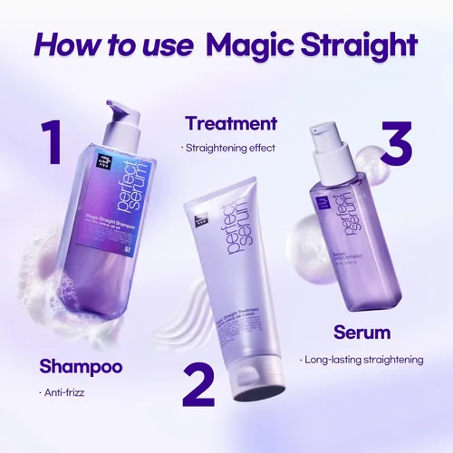 Miniatura 6 de Mise En Scene Perfect Serum Magic Straight Shampoo Anti-Frizz, protector del calor, efecto alisador de cabello, champú coreano para control