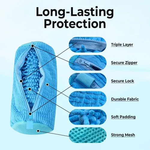 Miniatura 4 de 2 bolsas para lavadora de zapatos con un par de árbol de zapatos y 4 bolas desodorantes, bolsa de lavado de zapatos reutilizable con cremallera Azul