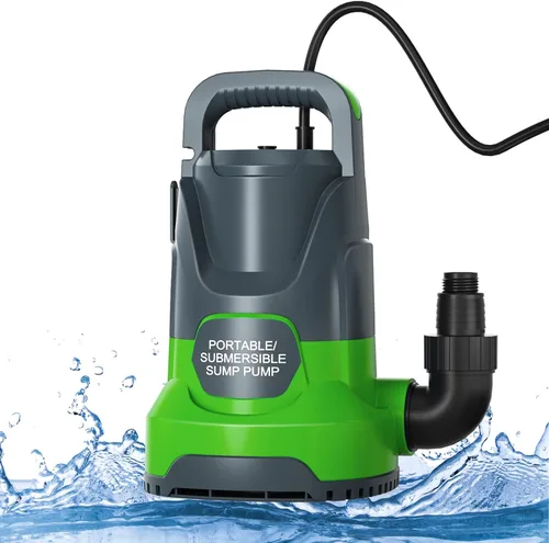 Bomba de sumidero 1.1HP Bomba de agua sumergible 4700GPH Bomba de agua eléctrica portátil de transferencia para piscina de drenaje sótano, verde