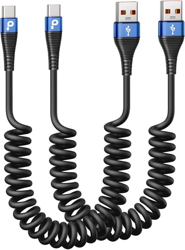 Miniatura 19 de Cable USB C de carga rápida, paquete de 2 cables de carga USB A a USB C en espiral de 3 pies para automóvil, cable de carga USB-C compatible