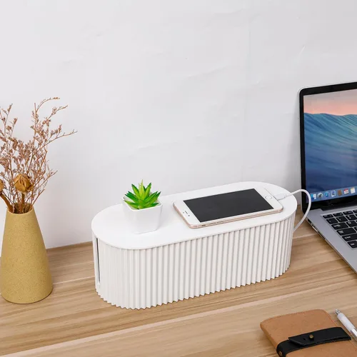 Miniatura 6 de FABROK Paquete de 2 cajas de gestión de cables, caja organizadora de cables con 20 bridas de cable, almacenamiento de tira de alimentación