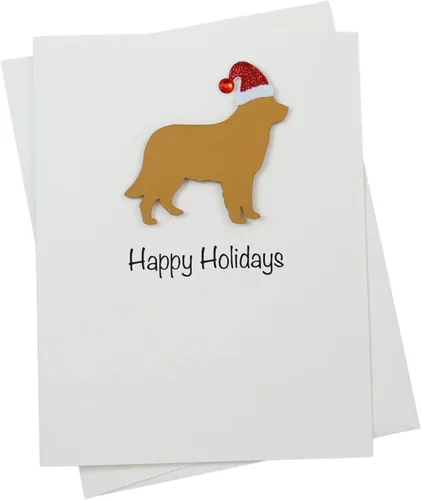 Miniatura 31 de Black Doodle Bernedoodle - Tarjetas de Navidad (10 unidades), hechas a mano, base blanca, perro con sombrero de Papá Noel Negro