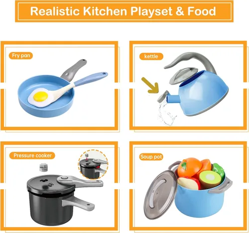 Miniatura 5 de 105 piezas de accesorios de juguete de cocina para niños, juego de cocina para acampar, ollas de juego, sartenes, utensilios, utensilios de cocina