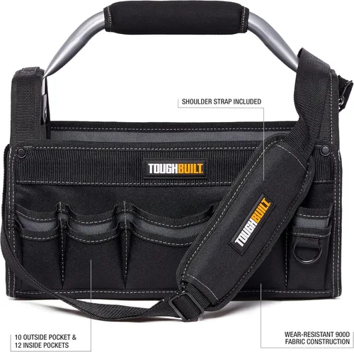 Miniatura 3 de ToughBuilt – Bolsa de herramientas de construcción de 15 pulgadas, bolsa de tela balística 1680D con parte superior abierta resistente con mango