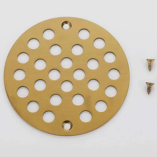 Miniatura 4 de Colador de drenaje de ducha redondo de 4 pulgadas de diámetro exterior de oro cepillado - Construcción de latón, drenaje eficiente y uso versátil