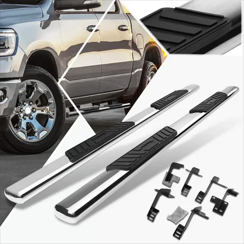 Miniatura 7 de (2 piezas) barras de paso Nerf redondas negras de 3 pulgadas compatibles con Ram 19-20 1500 Pickup Crew Cab