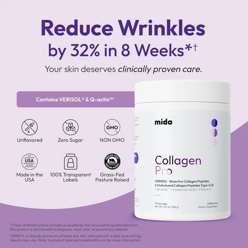 Miniatura 6 de VERISOL® Péptidos de colágeno hidrolizados tipo I y III con vitamina C, ácido hialurónico, biotina, Q-ACTIN® Proteína en polvo sin sabor para piel