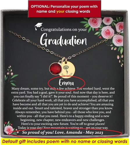 Miniatura 15 de Be Wished Personalized Graduation Gifts for Women, Birth Flower Necklace with Meaningful Message. Goldfilled or 925 Sterling Silver