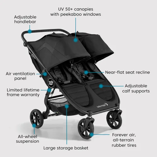 Miniatura 7 de Baby Jogger Carriola doble City Mini GT2 para todo terreno, Color Negro Azabache