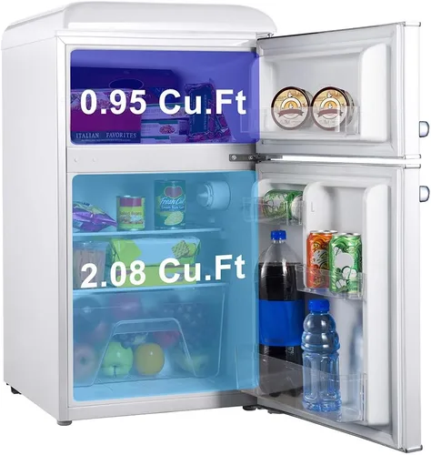 Miniatura 2 de Galanz GLR31TWEER - Refrigerador compacto retro de doble puerta, minirefrigerador con termostato mecánico ajustable y congelador, color blanco, 3.1