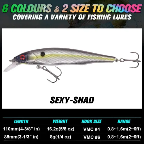 Miniatura 4 de Kit de Señuelo Jerkbait XFISHMAN - Señuelo de Peces Pequeños - Suspendido - Lubina, Lubina de Boca Pequeña, Lucioperca, Lubina de Boca Grande - 1
