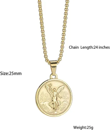 Miniatura 2 de Moneda mexicana Centenario Mexicano Moneda 50 Pesos Colgante Collar, 18K Colgante Collar Hombres Moneda Joyería