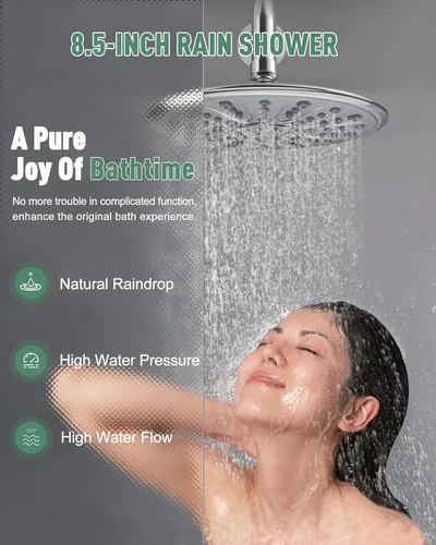 Miniatura 4 de SunCleanse Sistema de grifo de ducha de lluvia, combo de cabezal de ducha de 8.5 pulgadas con juego completo de ducha de mano de 7 ajustes, Cromo