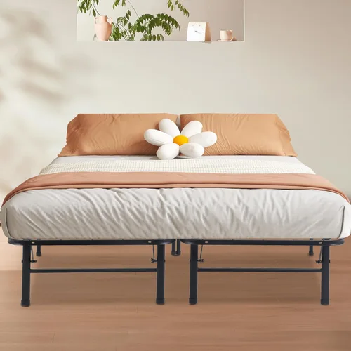 Miniatura 9 de PayLessHere Marco de cama plegable de metal de 14 pulgadas, plataforma de listones de acero resistente, base de cama, base de colchón, repuesto