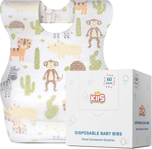 KIIS Baberos desechables para bebés, niños y niñas, empaquetados individualmente, higiénicos, suaves y a prueba de fugas (20 unidades/60 piezas)