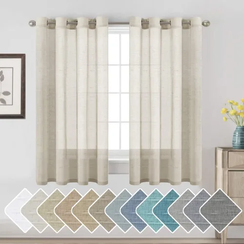Miniatura 37 de H.VERSAILTEX Cortinas de 96 pulgadas de largo, cortinas de lino/cortinas transparentes de mezcla de lino natural/paneles/cortinas para sala