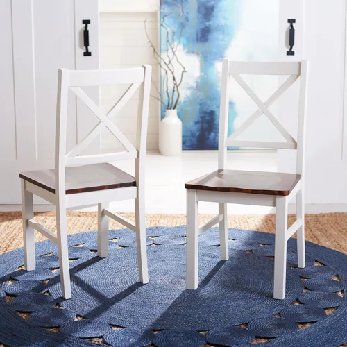 Miniatura 2 de Safavieh Home Collection Akash - Silla de comedor de 18 pulgadas con respaldo en X blanco y natural (juego de 2)