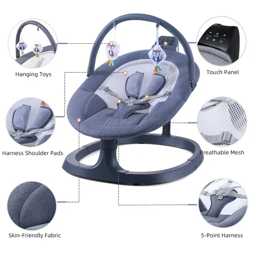 Miniatura 7 de VaVaSoo Columpio eléctrico 2 en 1 para bebé, asiento para niños pequeños de hasta 66 libras, soporte de doble brazo para mayor estabilidad, 3