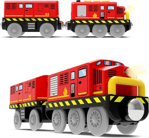 Train Toys - Tren de locomotora a pilas para pista de madera, tren motorizado para niños pequeños con conexión magnética, compatible con Thomas,