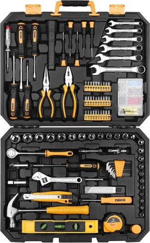 Miniatura 4 de DEKOPRO Juego de herramientas de 208 piezas, kit de herramientas manuales para el hogar, caja de herramientas de reparación automática con caja