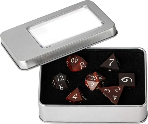 Miniatura 7 de Juego de dados D&D de sándalo rojo, dados poliédricos de madera natural con caja de lata de metal para juegos de rol y juegos de mesa