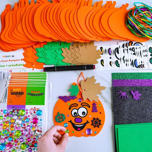 Miniatura 3 de Winlyn 36 juegos de decoraciones de calabaza de Halloween para otoño, kits de manualidades de calabaza, formas de calabaza de espuma con cara
