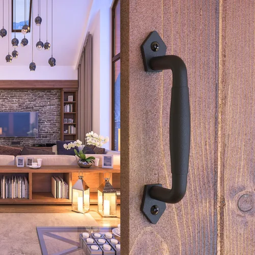 Miniatura 33 de Paquete de 2 manijas de barra recta de 8 pulgadas para puerta de granero, tiradores de hierro fundido negro para puertas correderas, puertas
