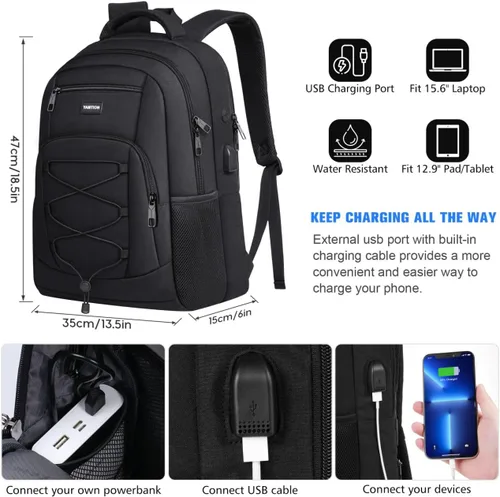 Miniatura 7 de YAMTION Mochila escolar para hombres y mujeres, mochila universitaria para adolescentes, mochila para computadora portátil, mochila escolar con Negro