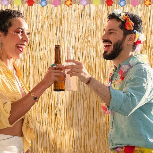 Miniatura 6 de 3 paquetes de faldas de mesa hawaianas de hierba Luau de 108 x 30 pulgadas, hibisco tropical Luau, decoraciones de fiesta, faldas de mesa hawaianas