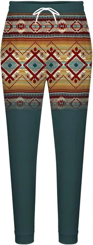Miniatura 3 de Pantalones deportivos con estampado de estilo étnico occidental para hombre, pantalones con cordón elástico en la cintura y cordón, pantalones harén