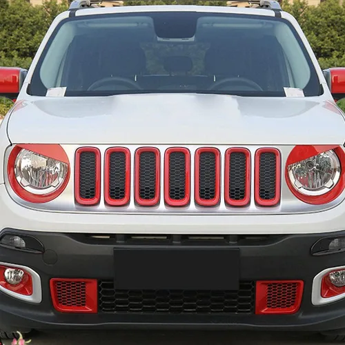 Miniatura 2 de Juego de 7 insertos de malla de rejilla frontal ABS Rejilla Cubiertas de malla Kit de ajuste para Jeep Renegade 2016 2017 2018 (rojo)