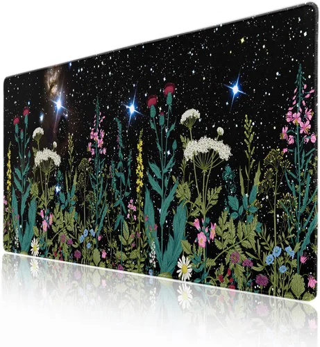 Miniatura 65 de Alfombrilla de ratón rosa y verde anime geométrica japonesa extendida para escritorio 90X40 CM, base de goma antideslizante, borde cosido
