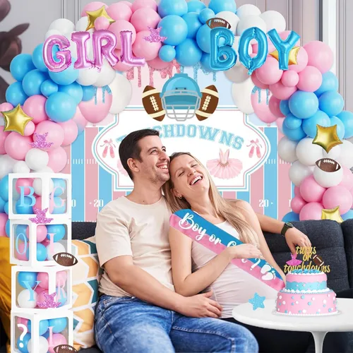 Miniatura 6 de 172 piezas Touchdowns o Tutús Decoraciones de Revelación de Género, Hombae Decoraciones de Revelación de Género de Niño o Niña Telón de Fondo Globo