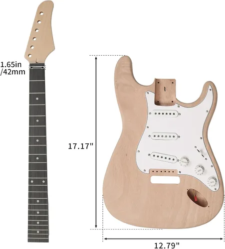 Miniatura 7 de Ktaxon Kit de guitarra eléctrica DIY con cuerpo de caoba, kit de guitarra eléctrica de 6 cuerdas de tamaño completo con cuello de arce, correa