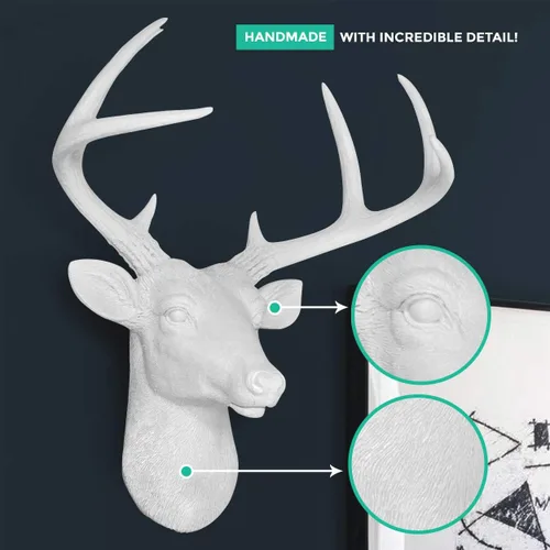Miniatura 5 de Cabeza de ciervo, decoración de pared de Wall Charmers. Busto de imitación de taxidermia, metalizado, fabricado en resina, Poliresina, Blanco, L