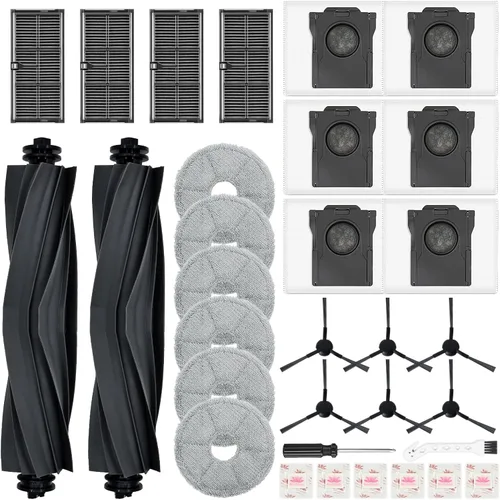 Miniatura 8 de Kit de repuesto para aspiradora robot Mova E40 Ultra, 2 cepillos principales, 4 filtros, 6 almohadillas de fregona y bolsas de polvo, tabletas
