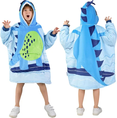 Miniatura 8 de Sudadera tipo manta portátil para niños, de gran tamaño, con capucha, de sherpa, con bolsillo en la capucha y mangas, para niños pequeños, lindas