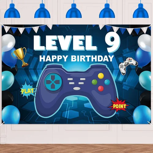 Miniatura 17 de Pancarta de nivel 5 desbloqueada con texto en inglés «Happy 5 Birthday» para decoración temática de videojuegos para niños y niñas, fiesta de 5