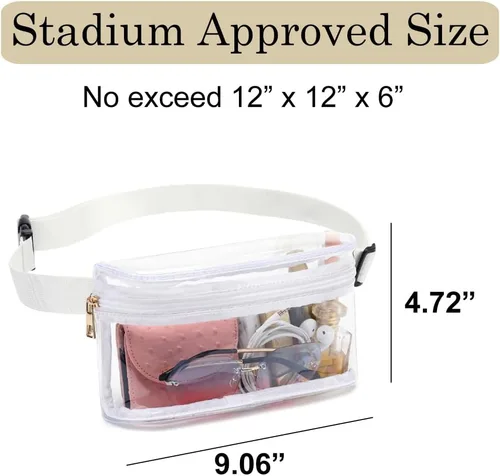 Miniatura 2 de Riñonera transparente, aprobada para estadios, para mujer, impermeable, transparente, para deportes, viajes, conciertos (blanco)
